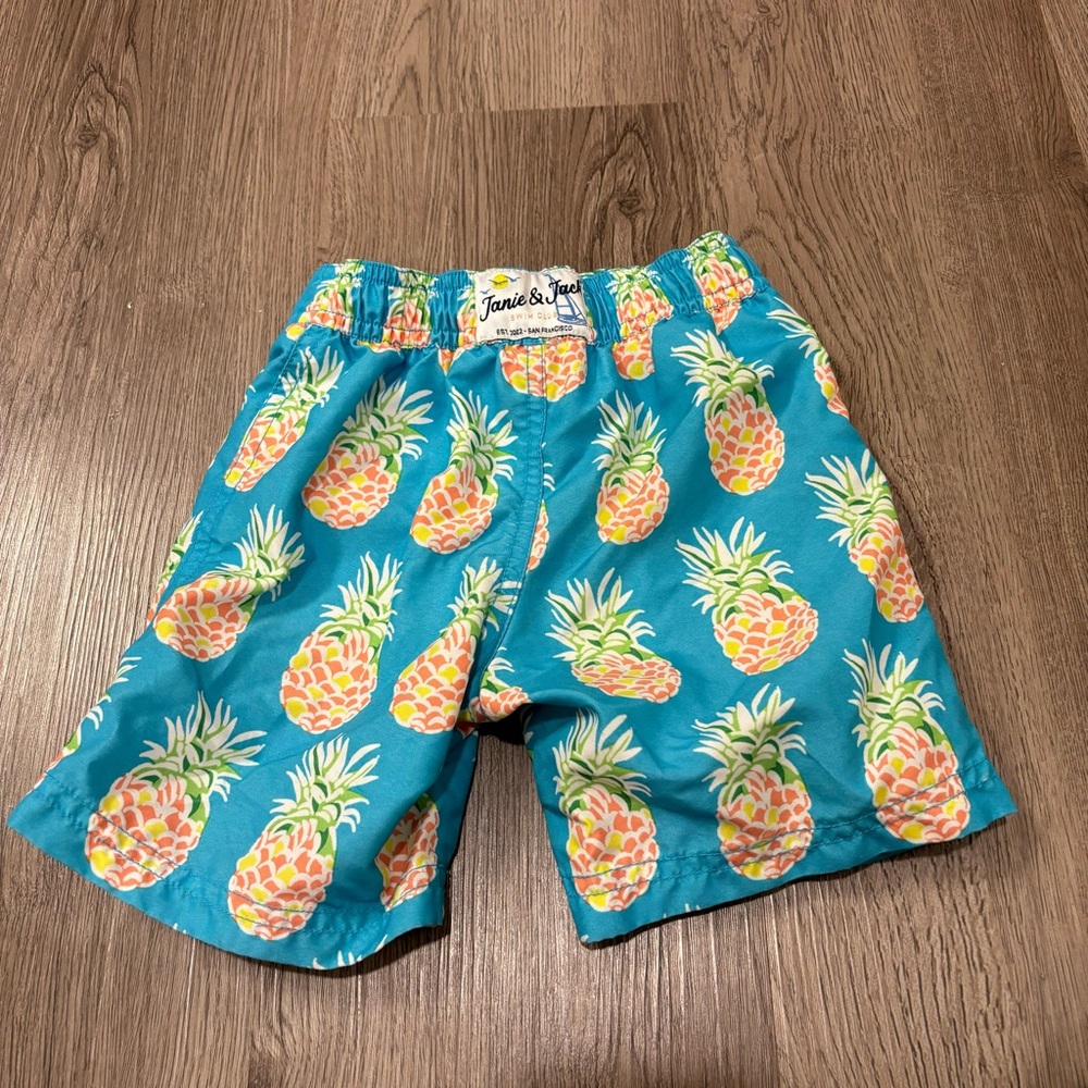 Janie And Jack Swim Trunks Blue/Pink Pineapple Mesh Lined Baby 18-24 Months - Picture 2 of 5